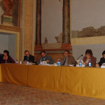 Presentazione di A sud delle cose - Complesso Monumentale San Michele a Ripa - Roma - 2006 (da sx: Antonio De Rose, Aurora Cancian, Pasqualino Bongiovanni, Tonio Dell'Olio, Dante Maffia, Maria Rita Sanzi Di Mino, Nuccio Iovene, Medardo Macori)