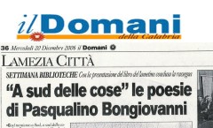 "A sud delle cose, le poesie di Pasqualino Bongiovanni" - Il Domani - 20 dicembre 2006