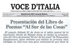 Presentación del Libro de Poemas "Al Sur de las Cosas" - Voce d'Italia (Buenos Aires) - 1 agosto 2012